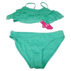New Girls Mesh Lined Green 2 Piece Size 12-14